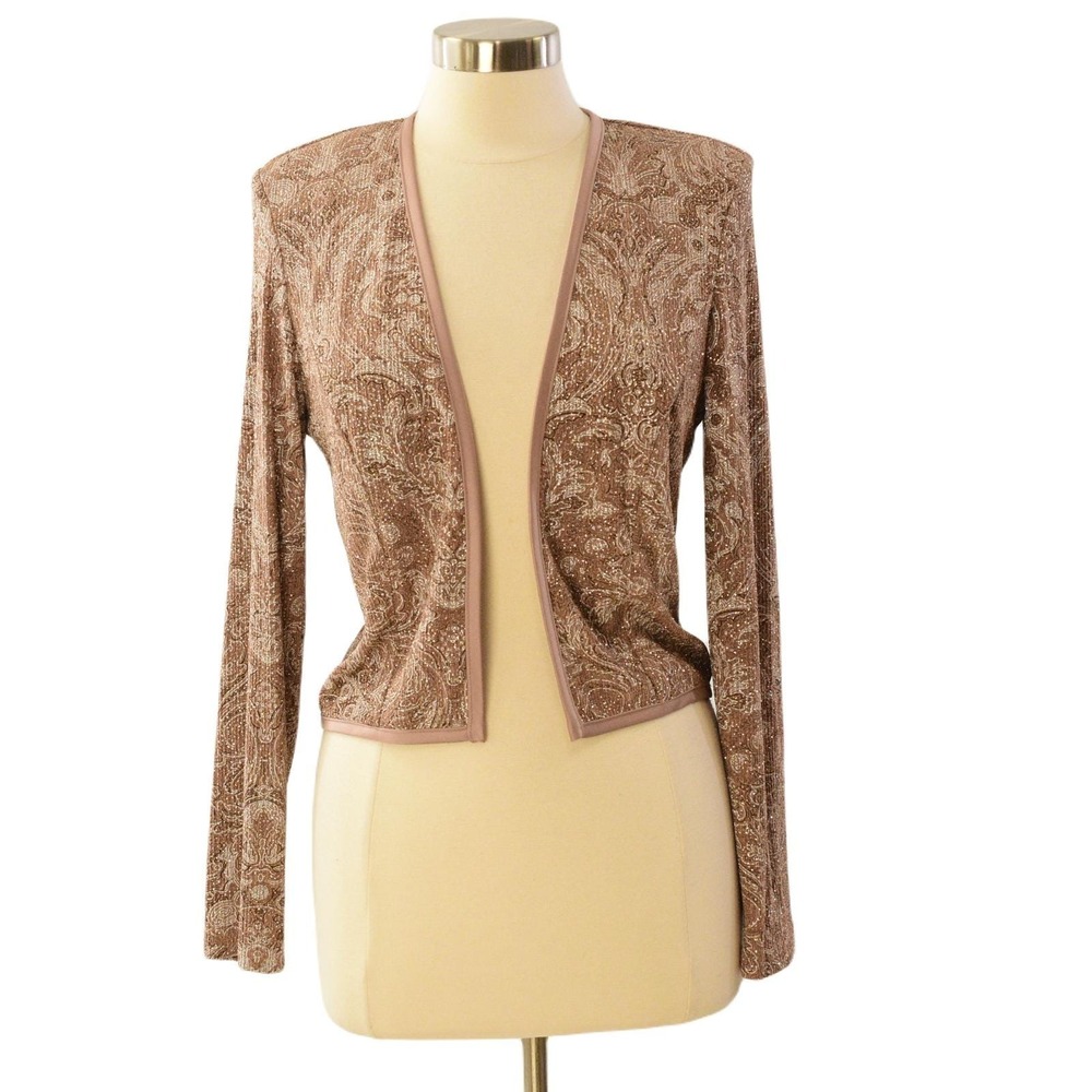 90s Sparkling Taupe Abstract print Cardigan Womens 8